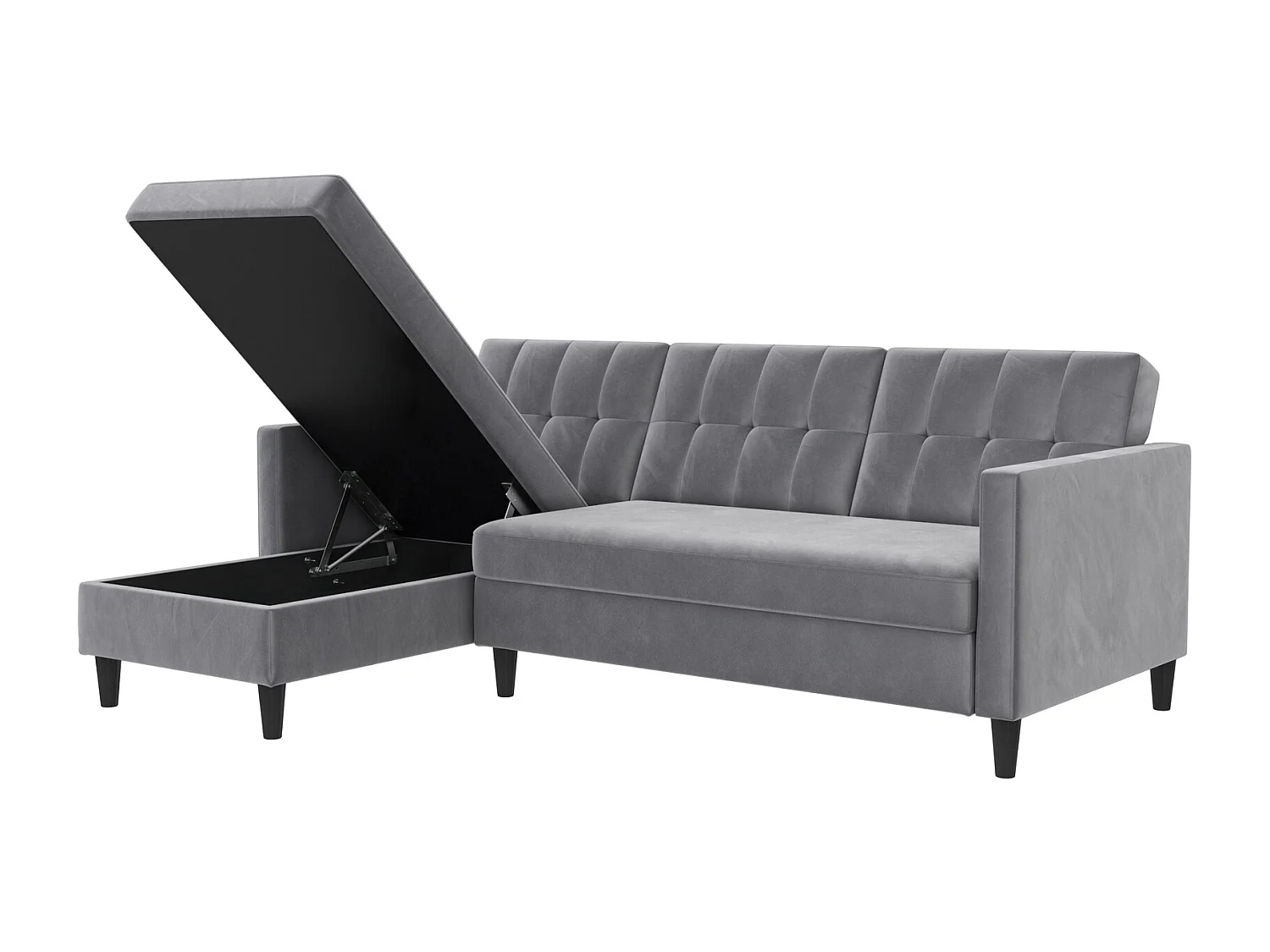 Hartford | Canapé-lit 3 places avec méridienne en velours gris