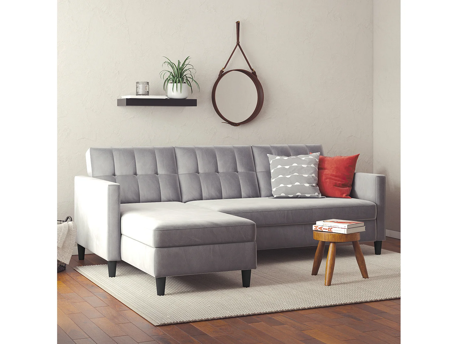 3-zits hoekbank in grijs fluweel