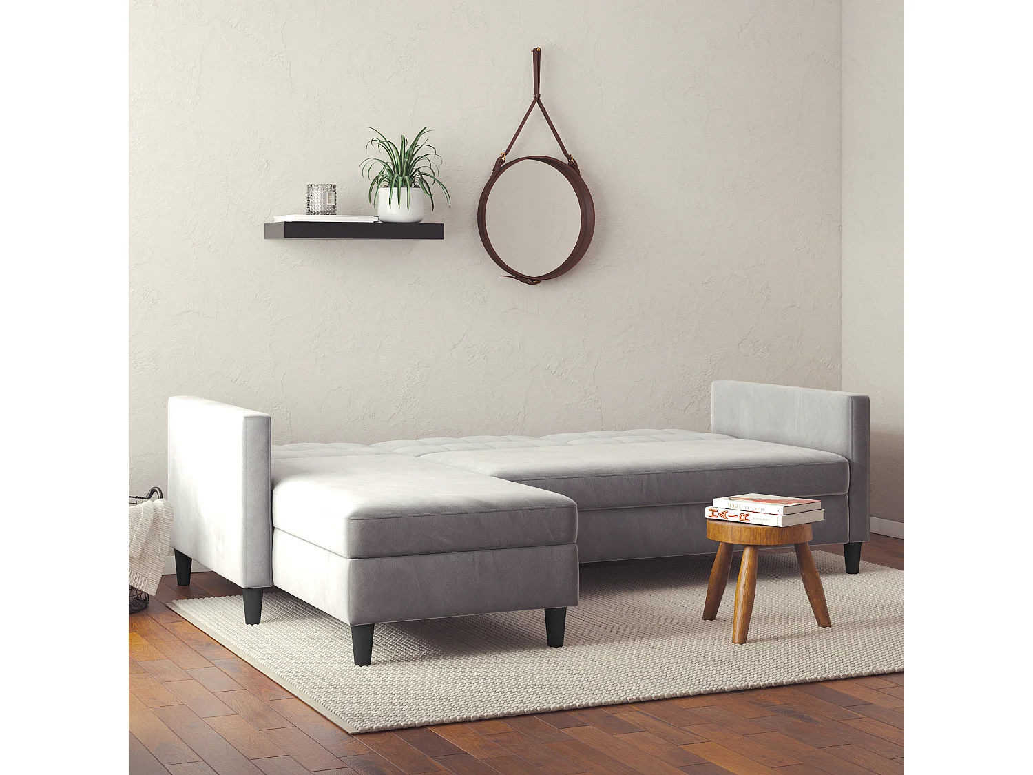 3-zits hoekbank in grijs fluweel