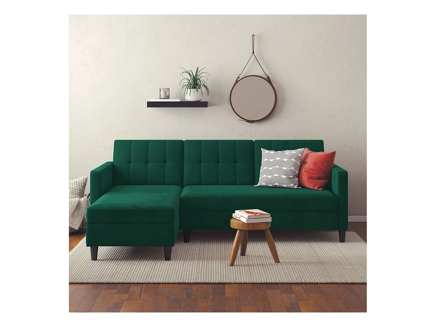 3-zits hoekslaapbank in donkergroen linnen