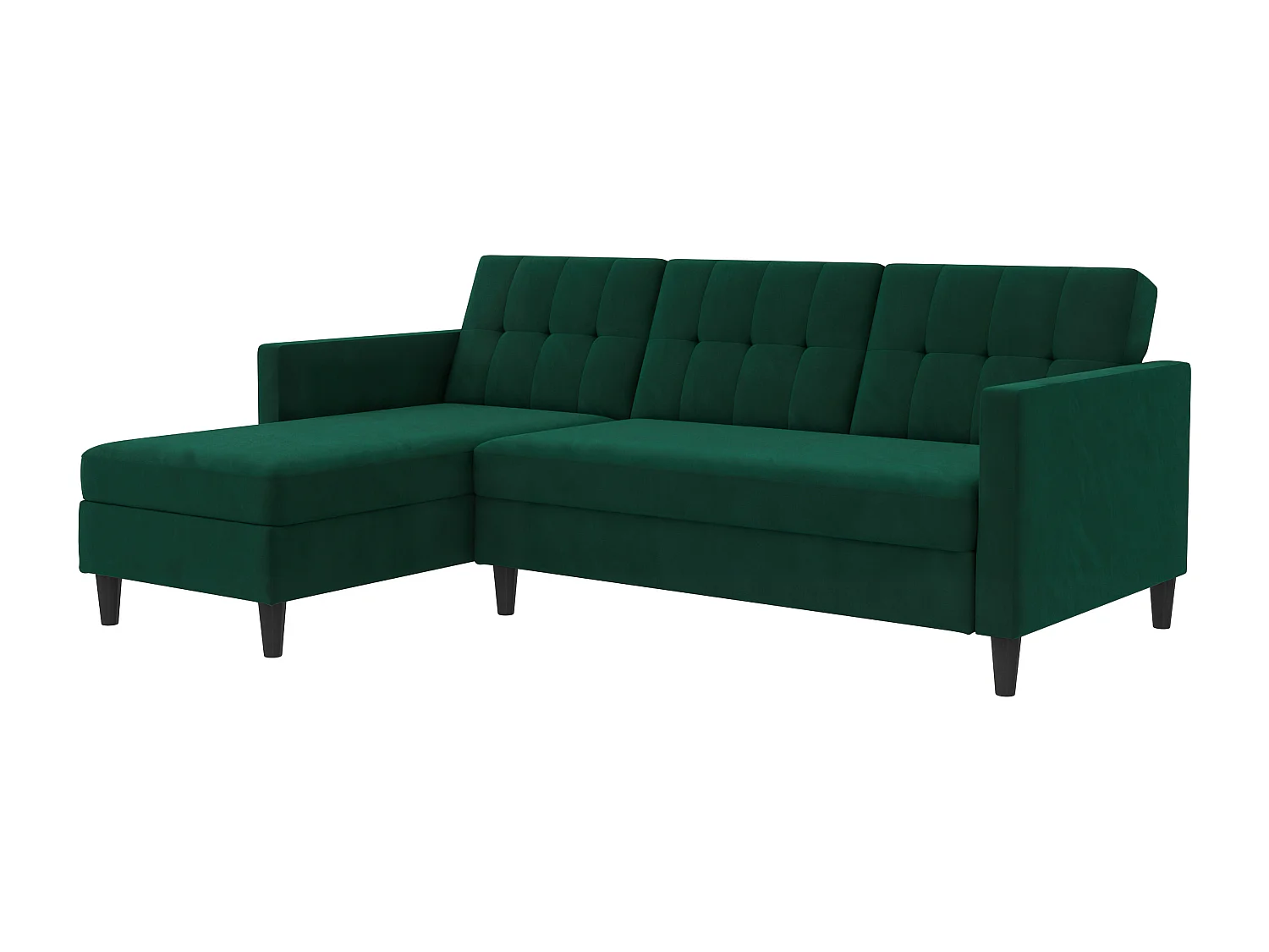 Hartford | Canapé lit 3 places avec méridienne en lin vert foncé