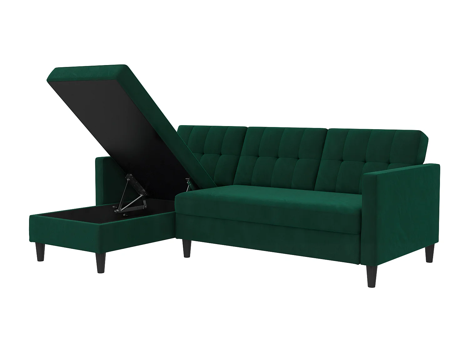 Hartford | Canapé lit 3 places avec méridienne en lin vert foncé