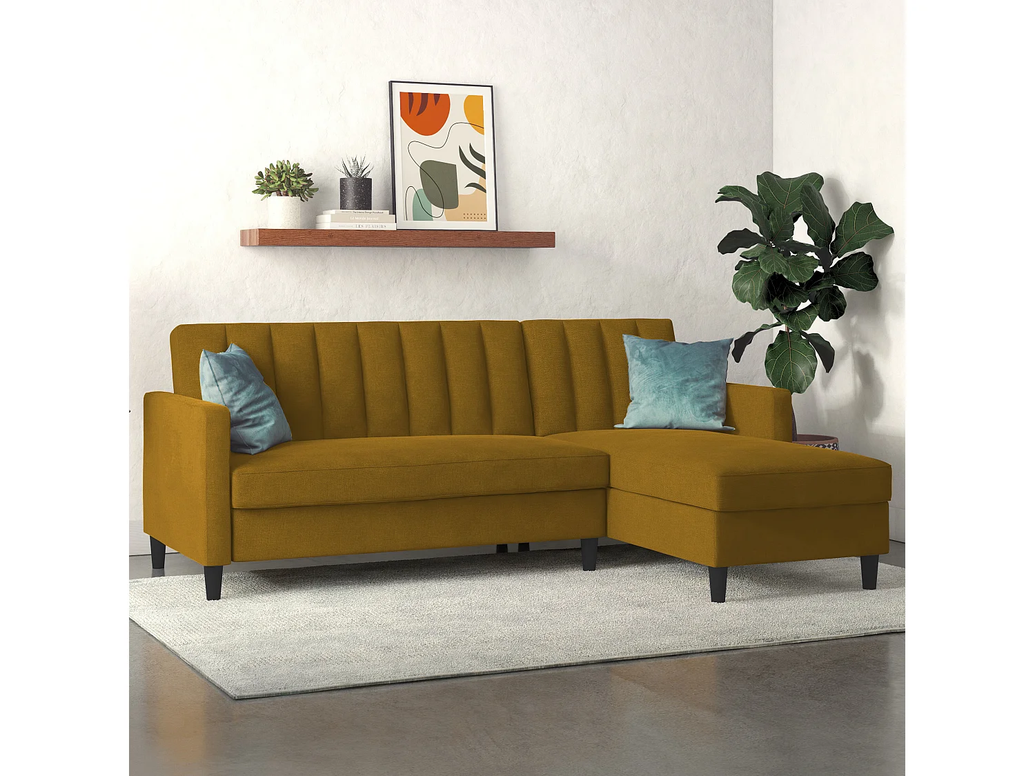 Celine | Canapé convertible 3 places avec méridienne en lin curry