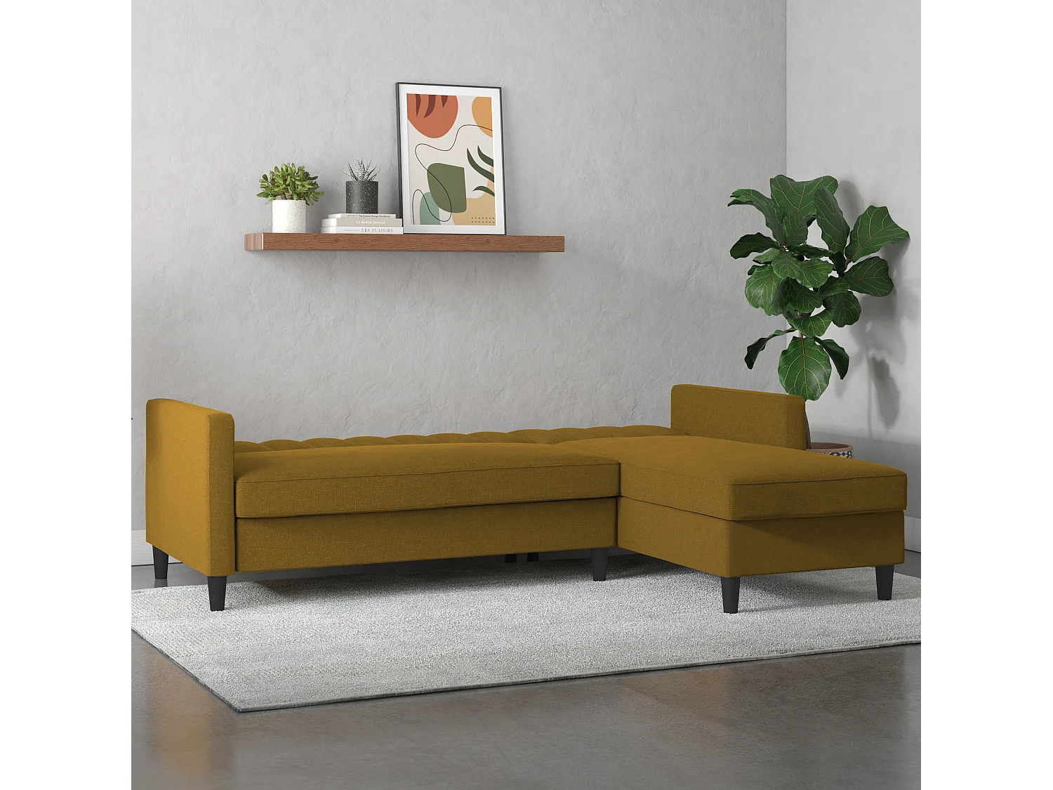 Celine | Canapé convertible 3 places avec méridienne en lin curry