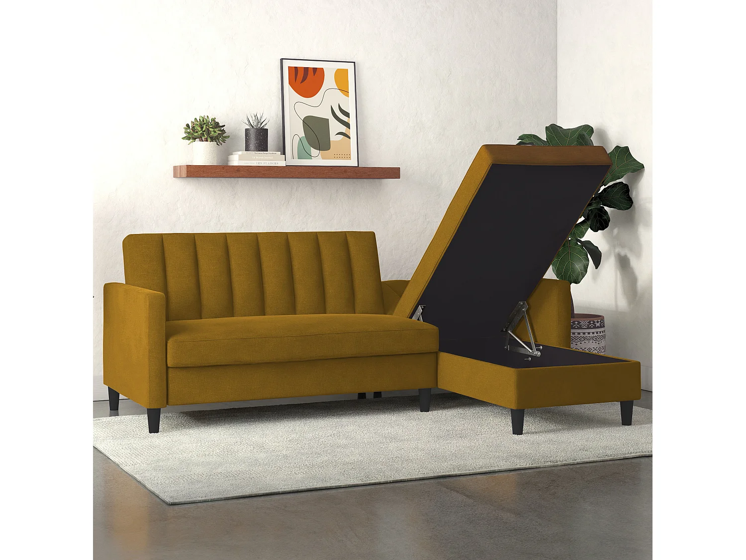 Celine | Canapé convertible 3 places avec méridienne en lin curry