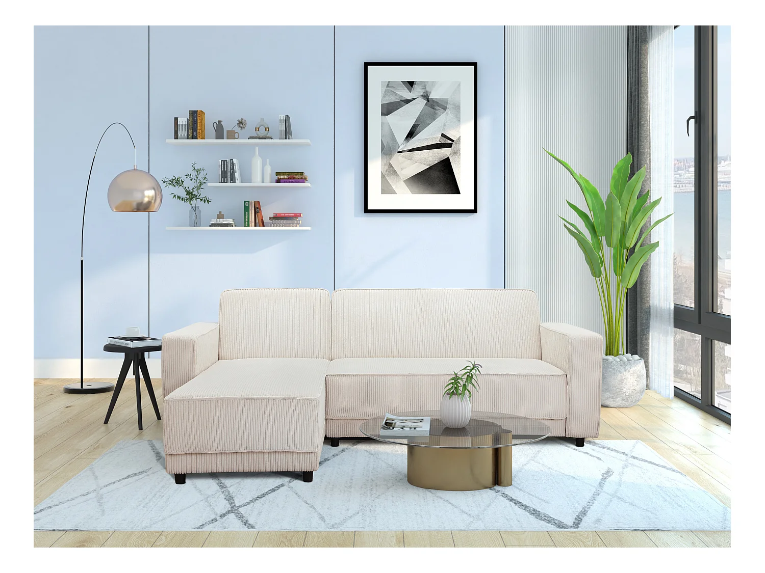 Allie | Sofabed L-Shape en tissu crème