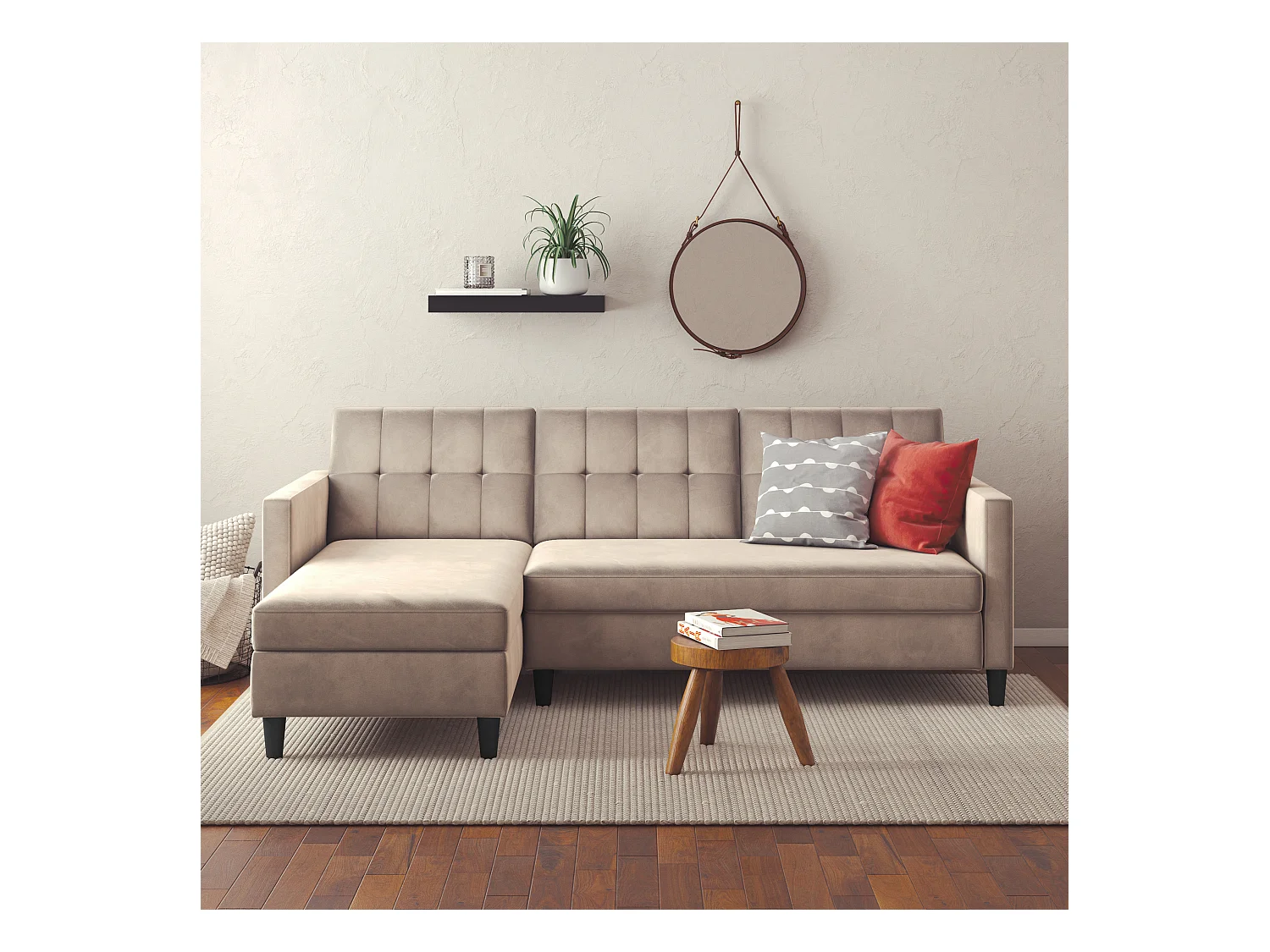 3-zits hoekbank in taupe fluweel