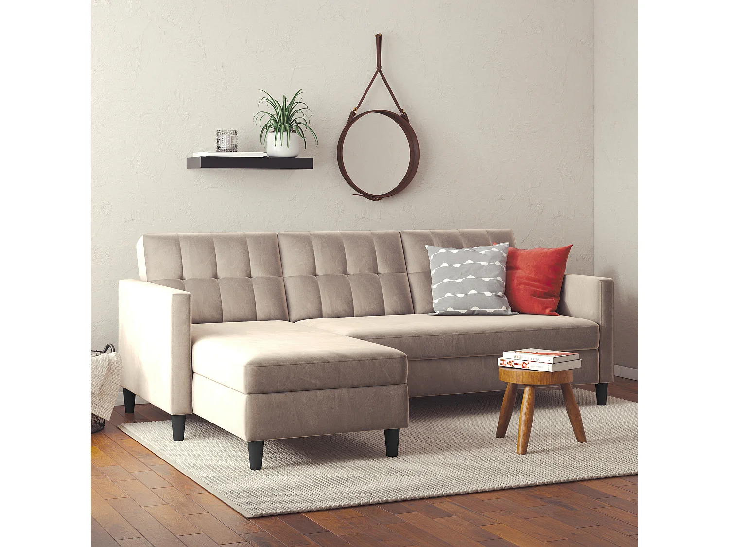 Hartford | Canapé convertible 3 places avec méridienne en velours taupe
