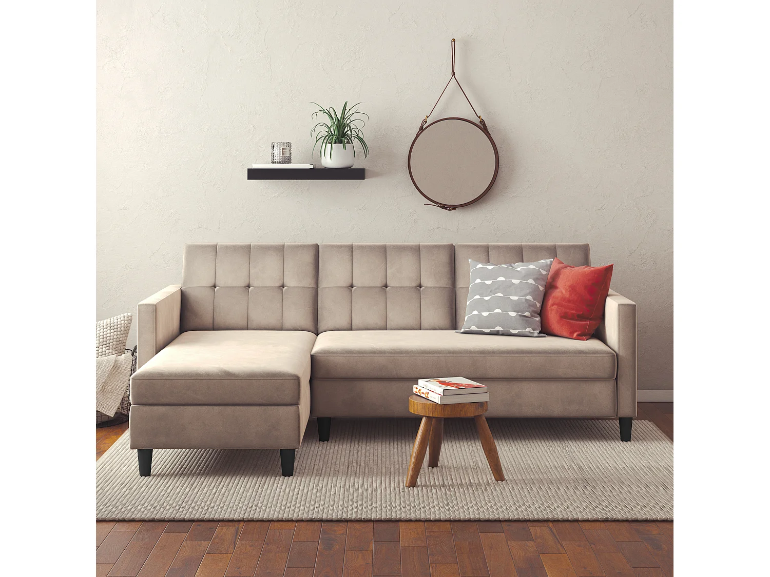 Hartford | Canapé convertible 3 places avec méridienne en velours taupe