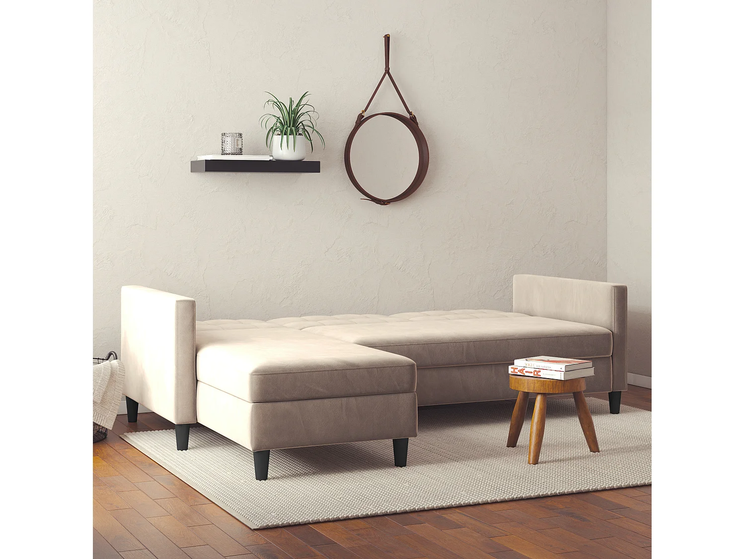 Hartford | Canapé convertible 3 places avec méridienne en velours taupe