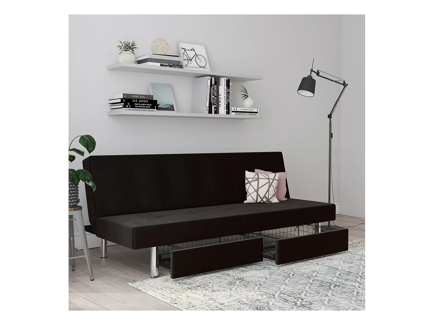Erica | Futon met opbergruimte in antraciet microvezel