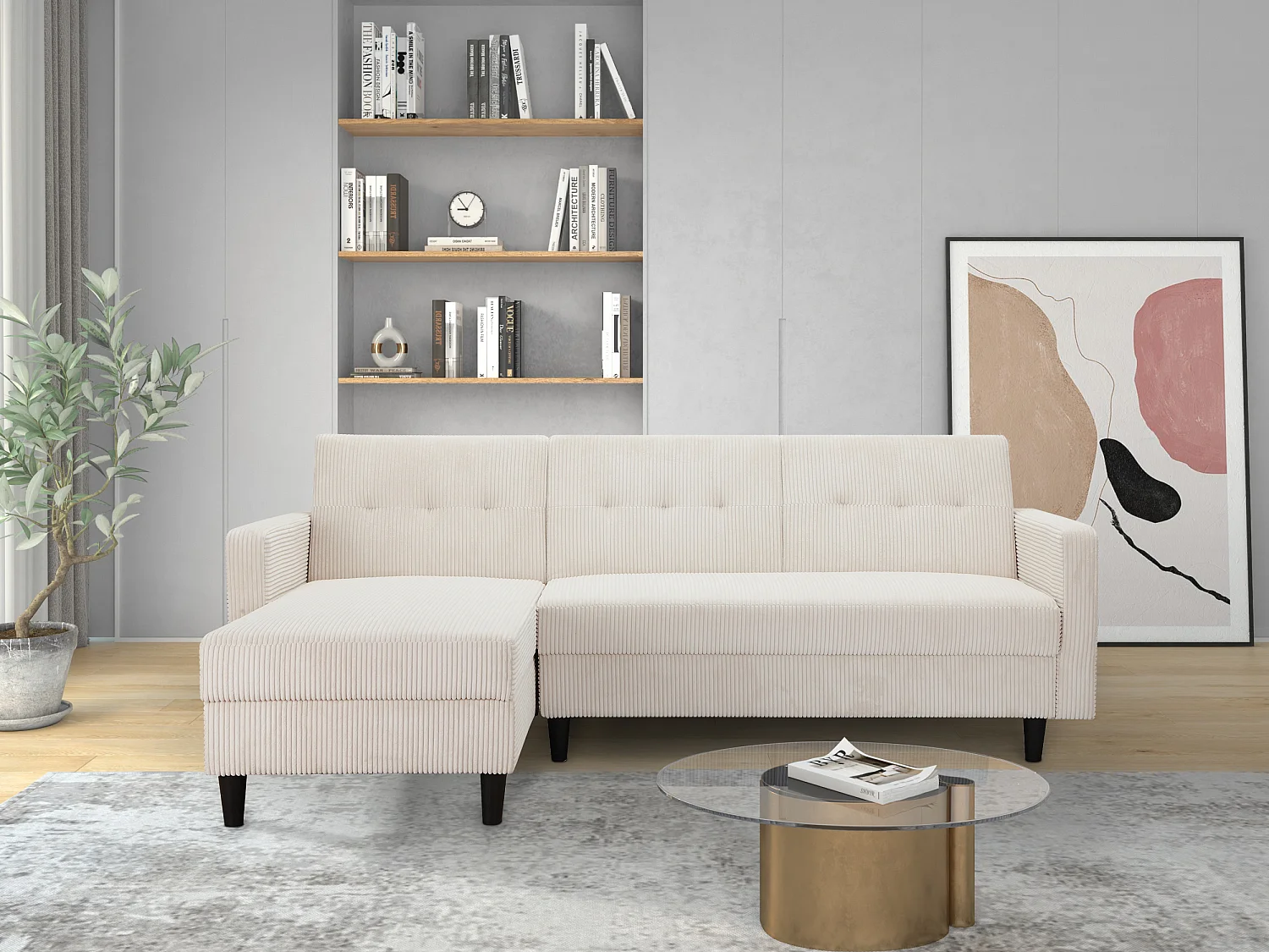 Hartford II | Canapé-lit avec rangement en crème