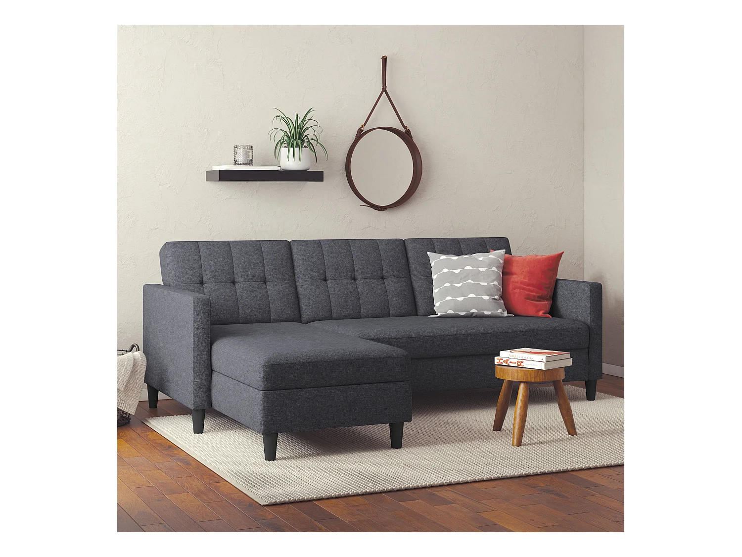 3-zits hoekslaapbank in grijs linnen
