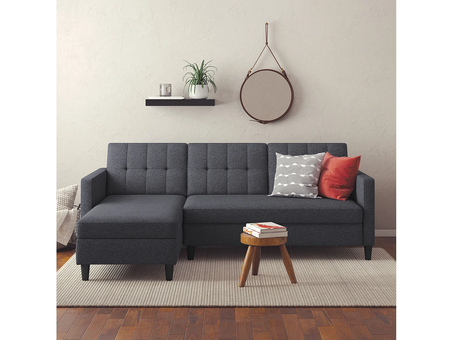 Hartford | Canapé lit 3 places avec méridienne en lin gris