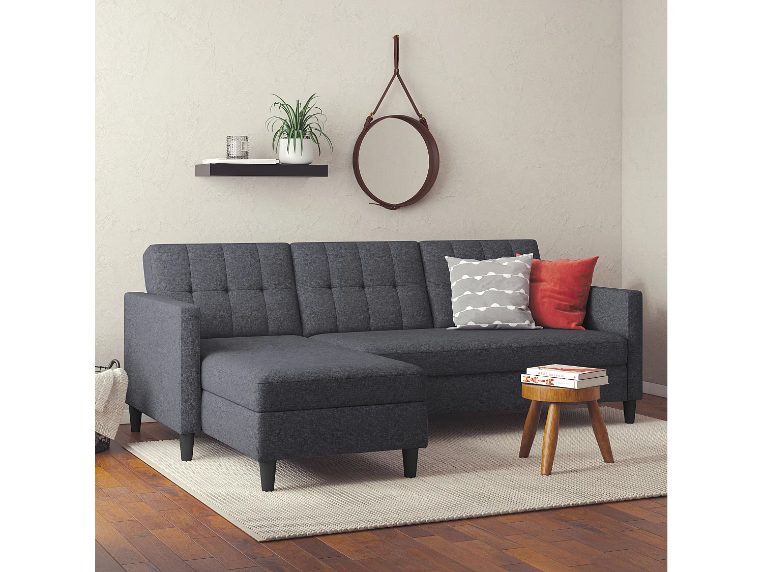 Hartford | Canapé lit 3 places avec méridienne en lin gris