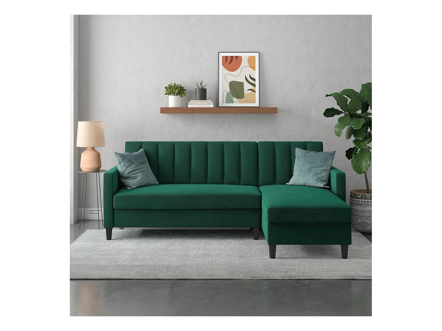 Celine | Canapé-lit 3 places avec méridienne en velours vert foncé