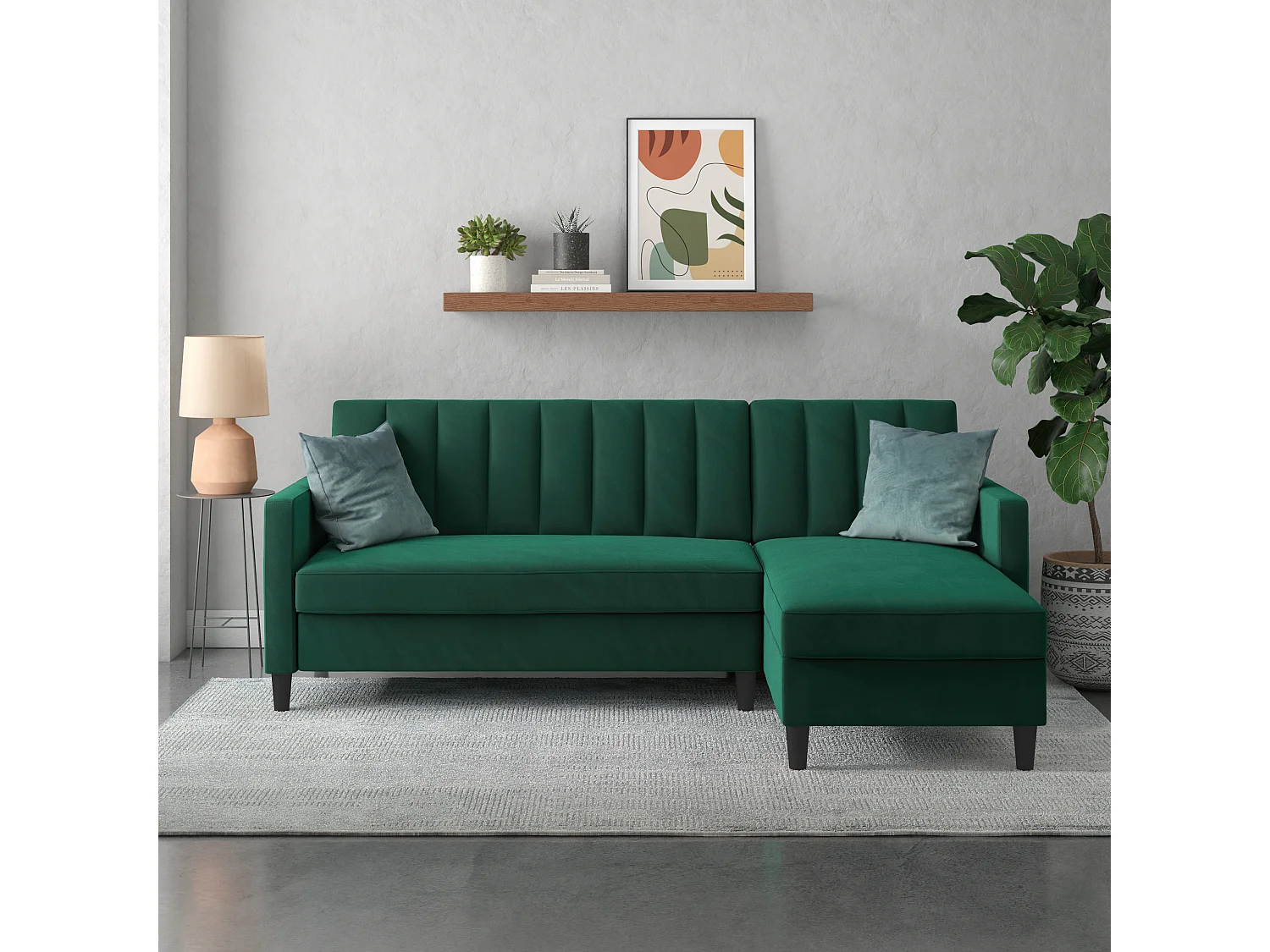 Celine | Canapé-lit 3 places avec méridienne en velours vert foncé