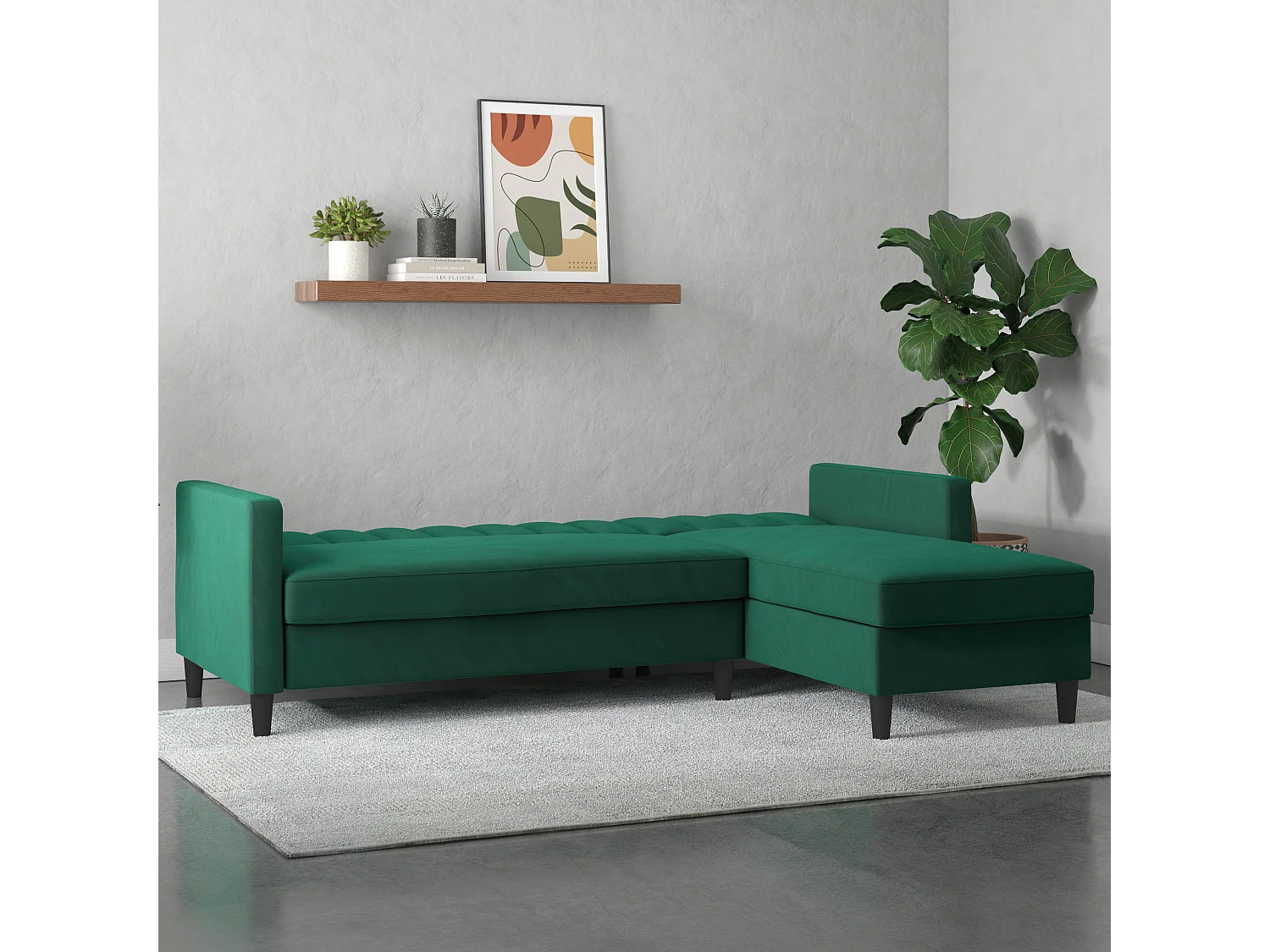Celine | Canapé-lit 3 places avec méridienne en velours vert foncé