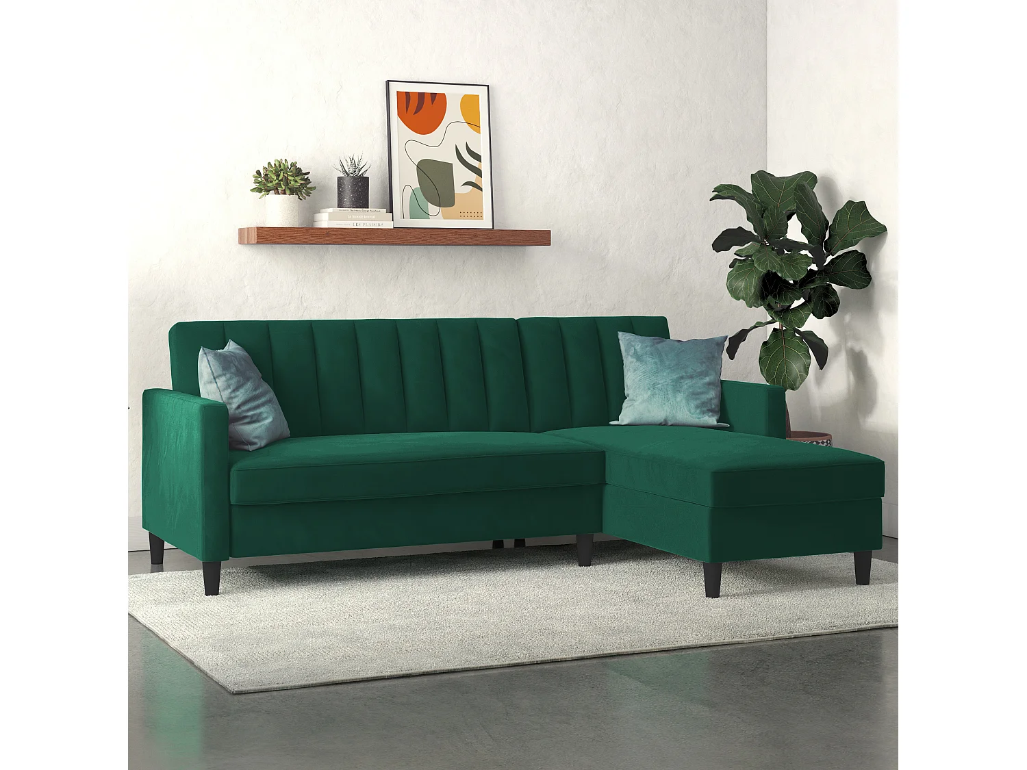 Celine | Canapé-lit 3 places avec méridienne en velours vert foncé