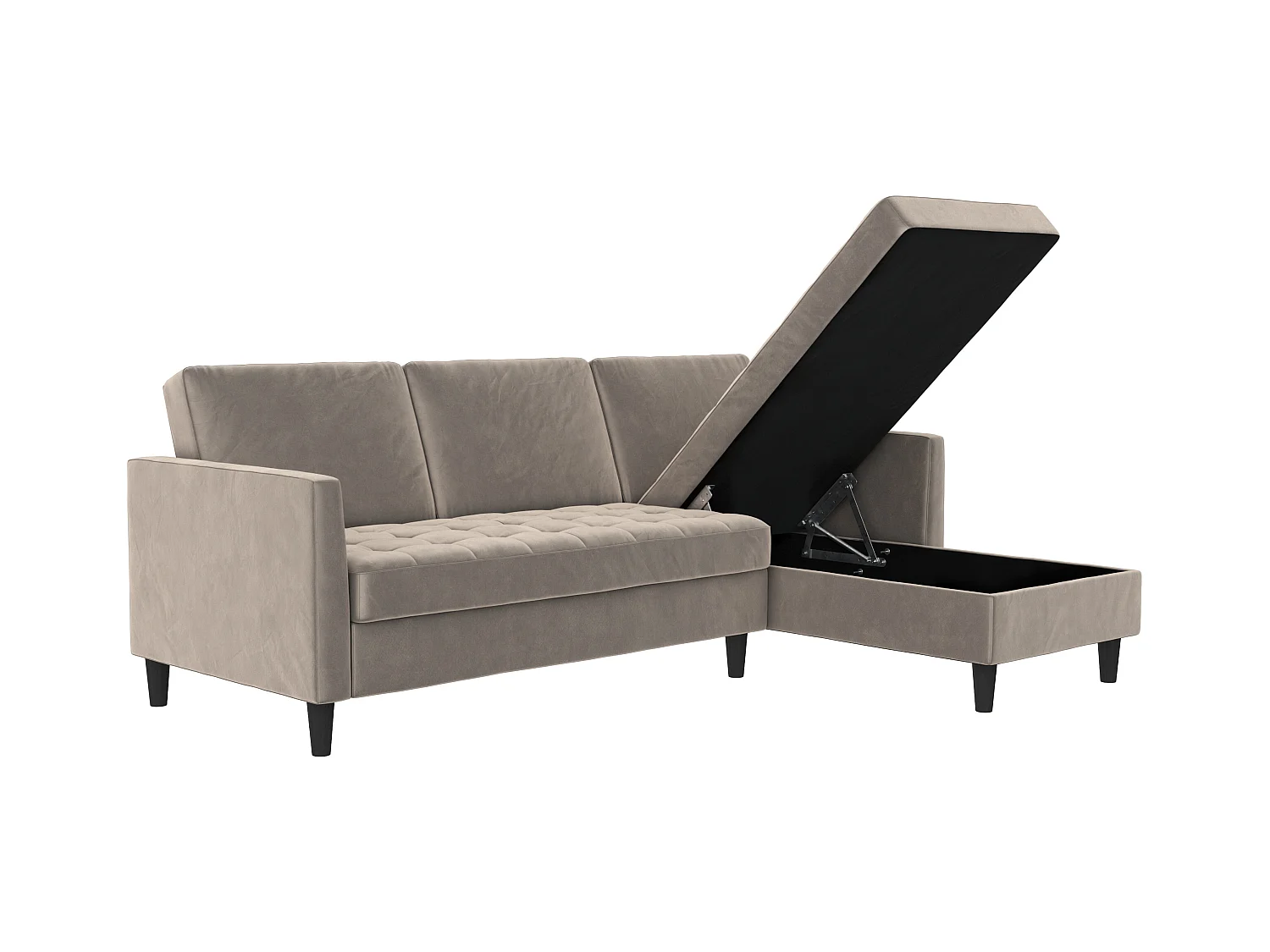 3-zits hoekslaapbank met opbergruimte in grijs fluweel