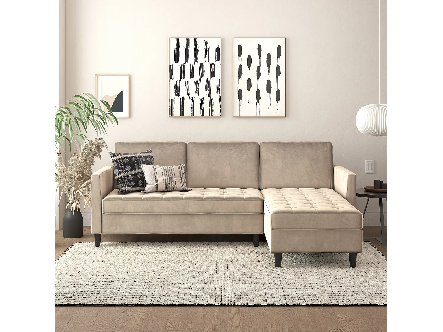 Presley | Canapé convertible 3 places avec méridienne en velours taupe