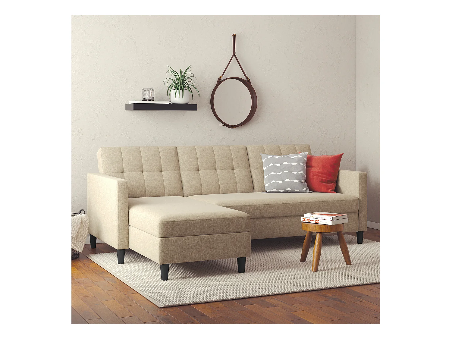 3-zits hoekslaapbank in cappuchino linnen