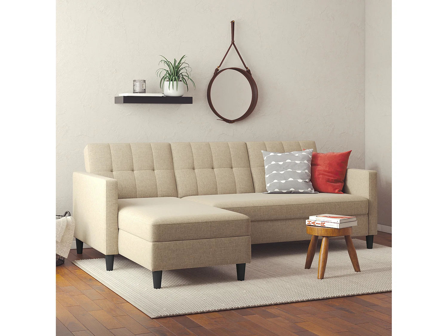 Hartford | Canapé-lit 3 places avec méridienne en lin capuchino