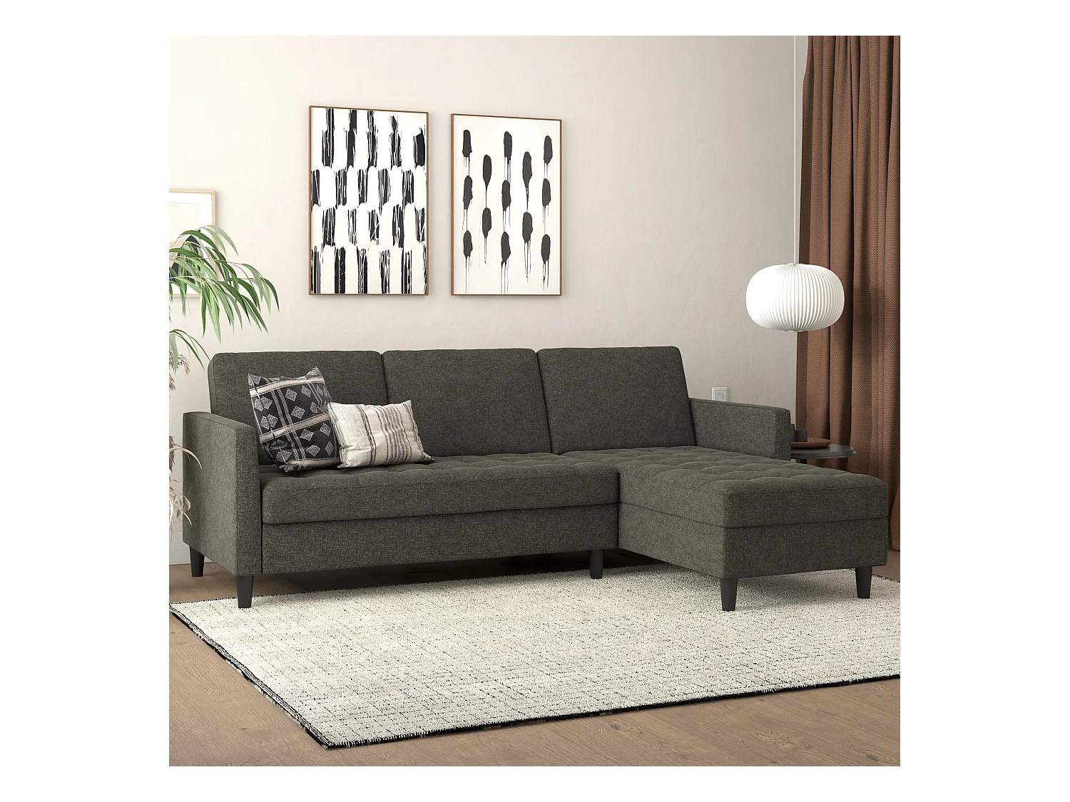 3-zits hoekslaapbank in antraciet stof