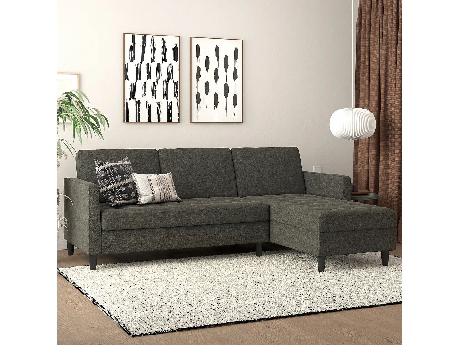 Presley | Canapé convertible 3 places avec méridienne en lin anthracite