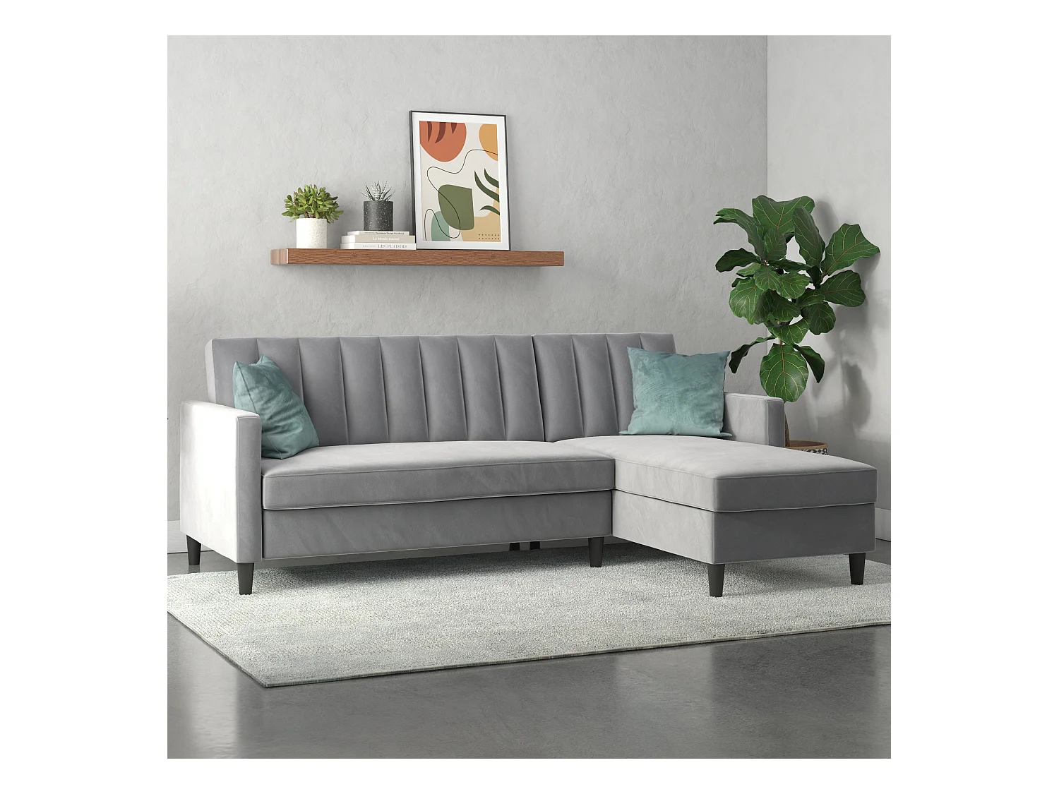 3-zits hoekslaapbank in grijs fluweel