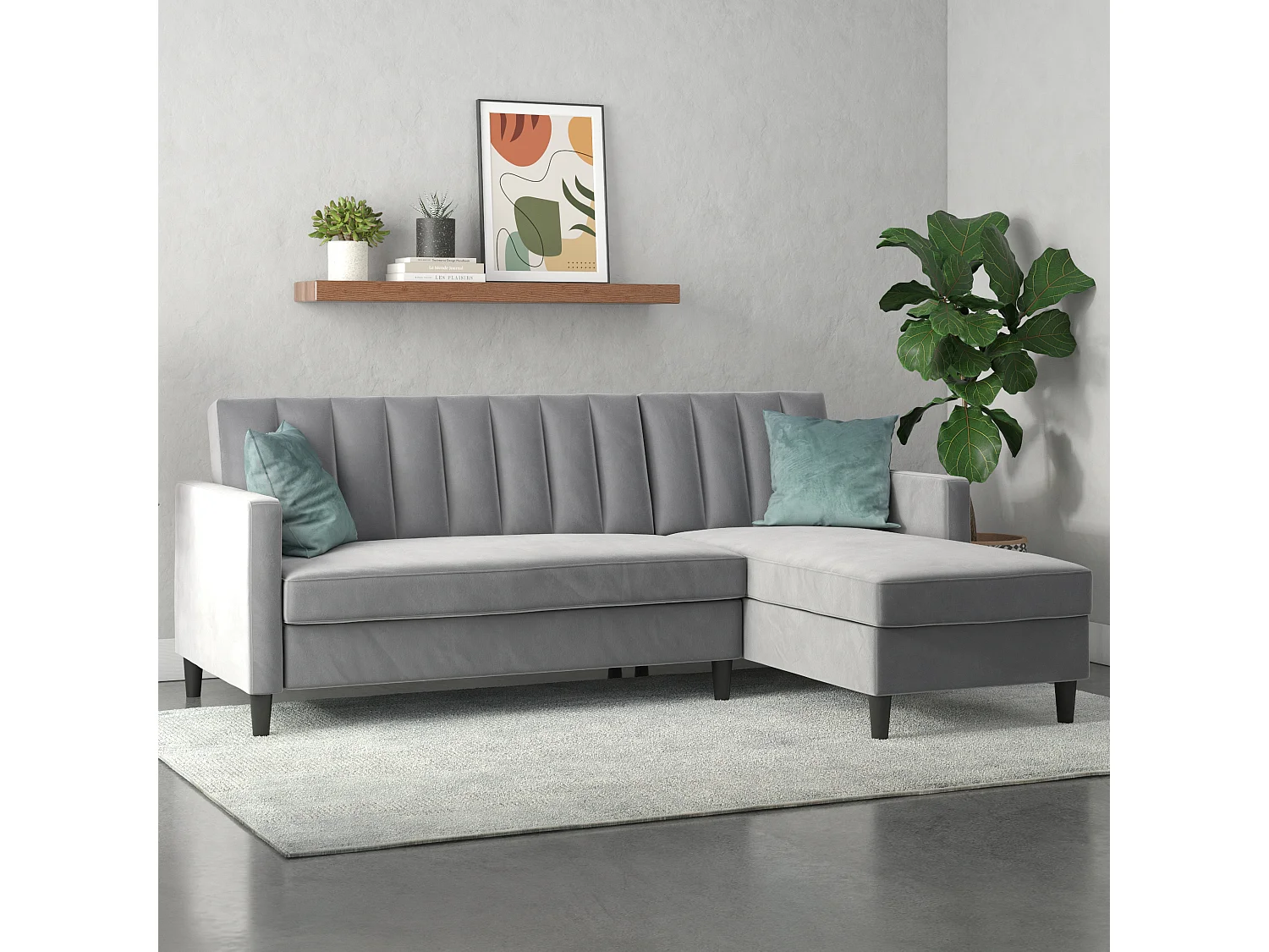 Celine | Canapé-lit 3 places avec méridienne en velours gris
