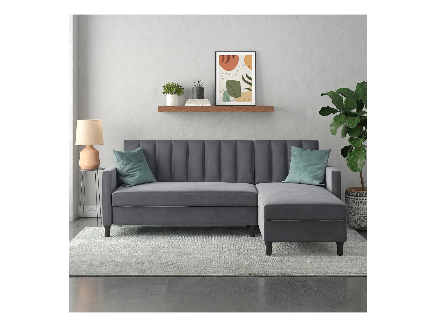 Celine | Canapé lit 3 places avec méridienne en velours anthracite