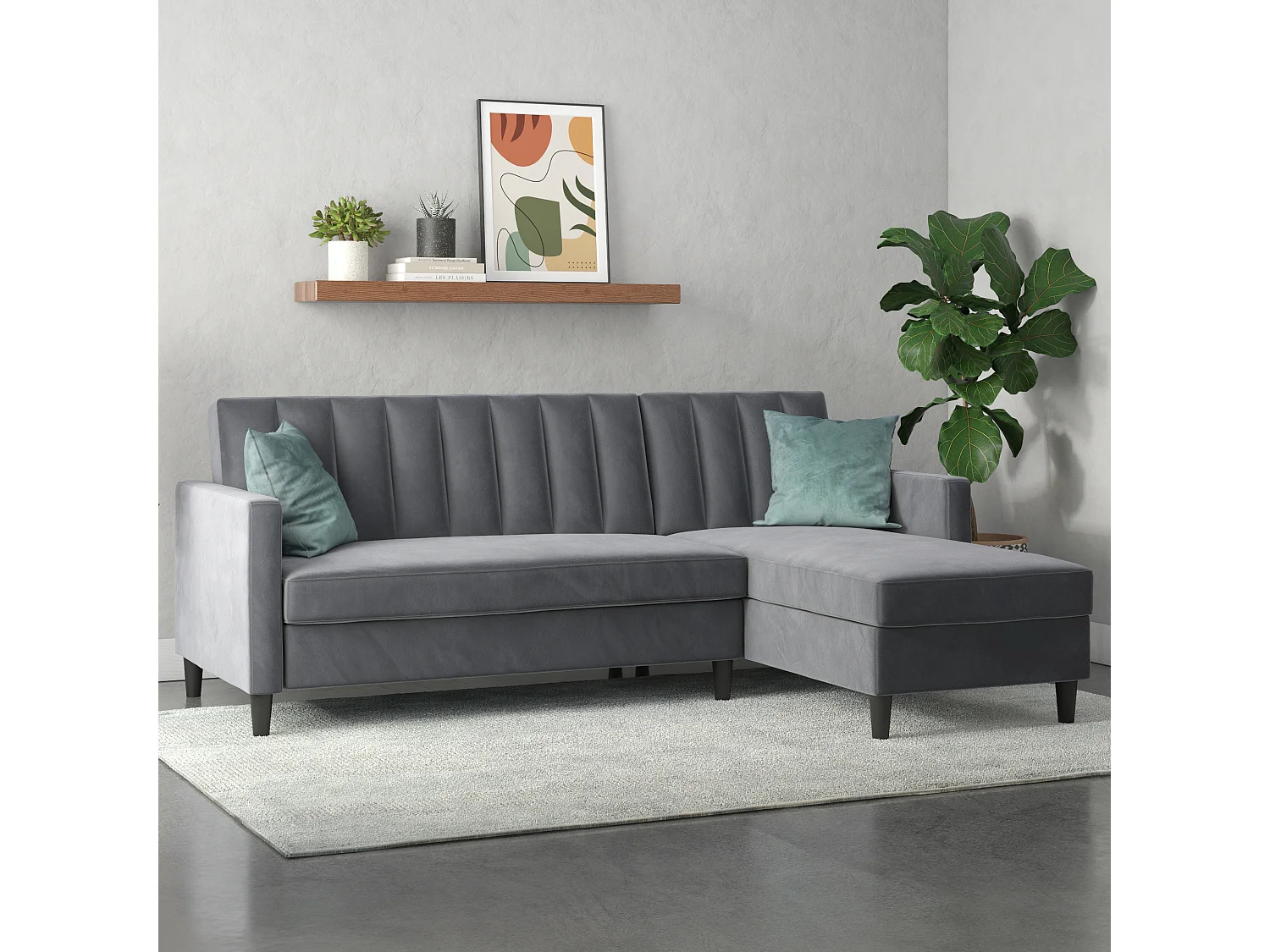 Celine | Canapé lit 3 places avec méridienne en velours anthracite