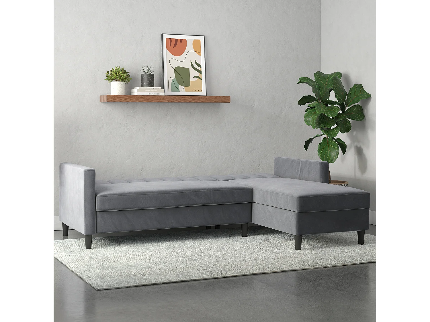 Celine | Canapé lit 3 places avec méridienne en velours anthracite