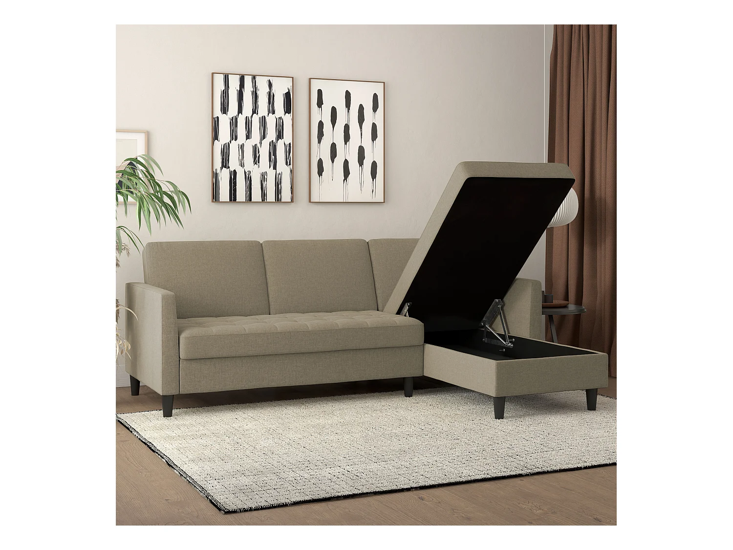 Presley | Canapé-lit 3 places avec méridienne en lin cappuchino