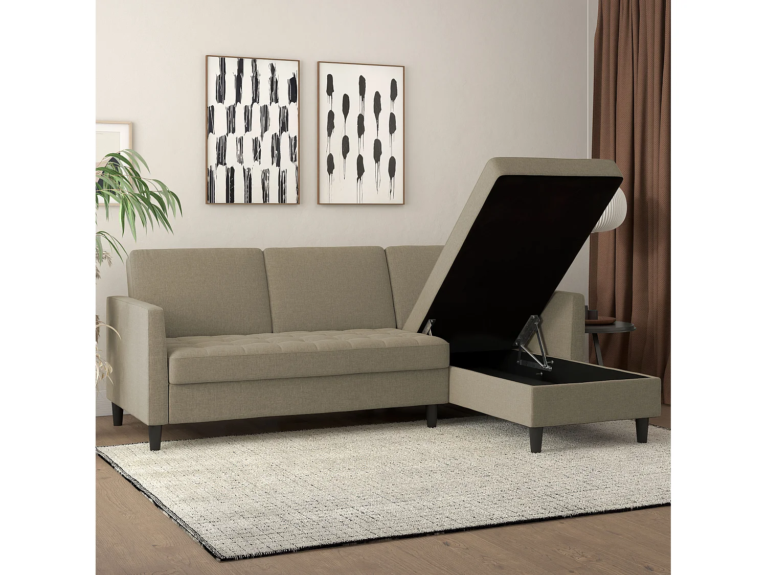 Presley | Canapé-lit 3 places avec méridienne en lin cappuchino