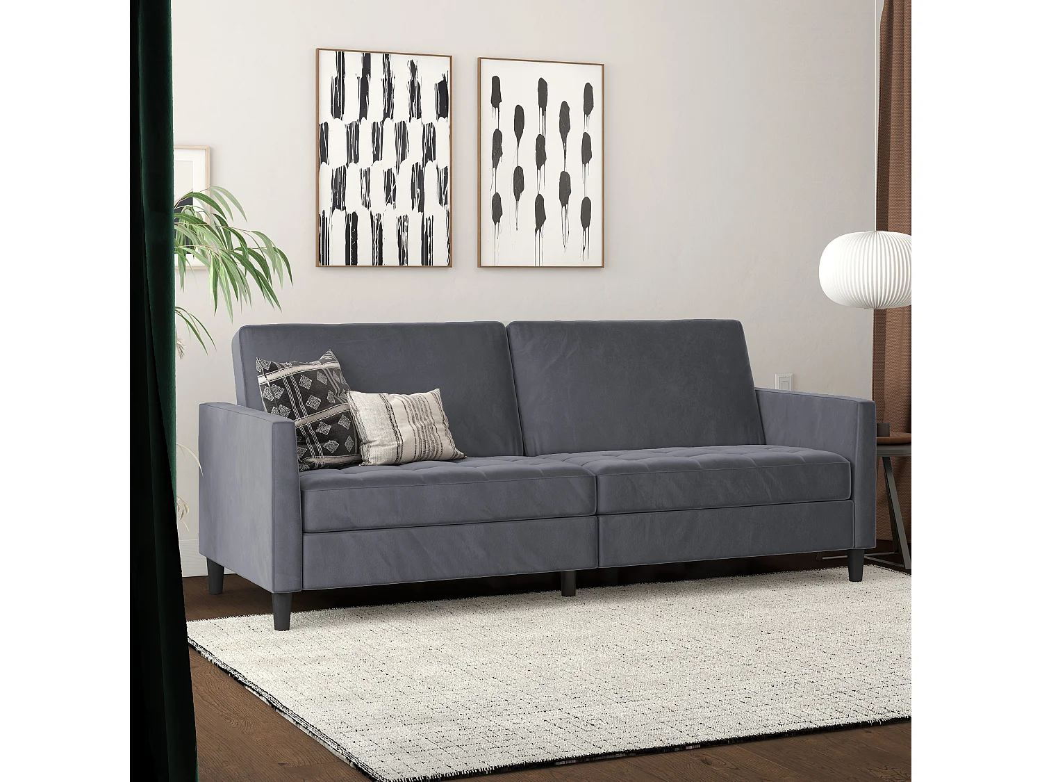 Presley | Canapé convertible 3 places en velours anthracite