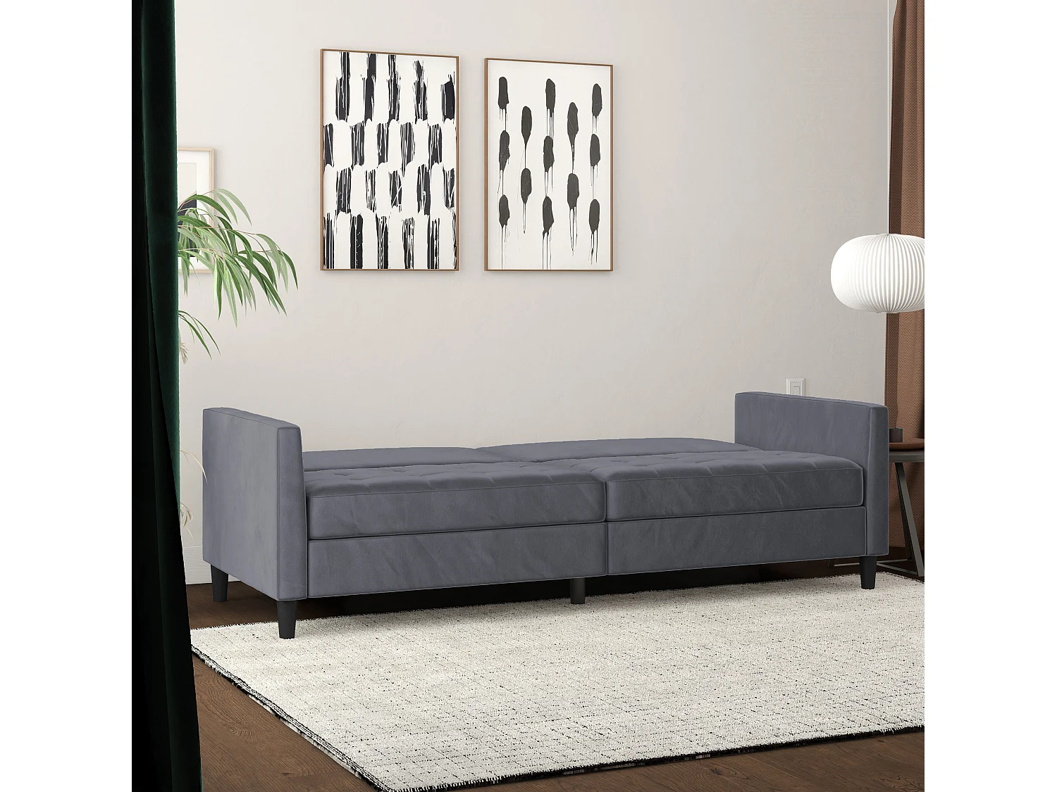 Presley | Canapé convertible 3 places en velours anthracite