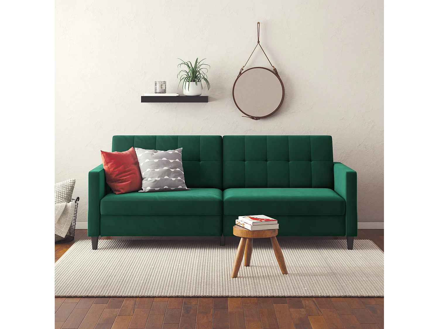 Hartford | Canapé lit 3 places en velours vert foncé