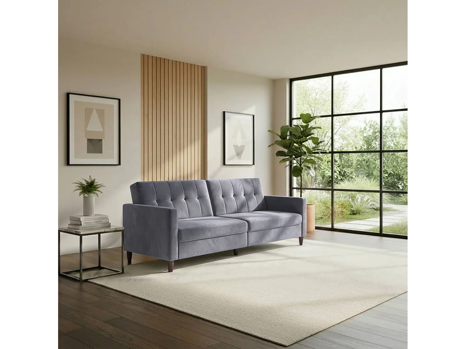 Canapé convertible 3 places en velours gris anthracite HARTFORD