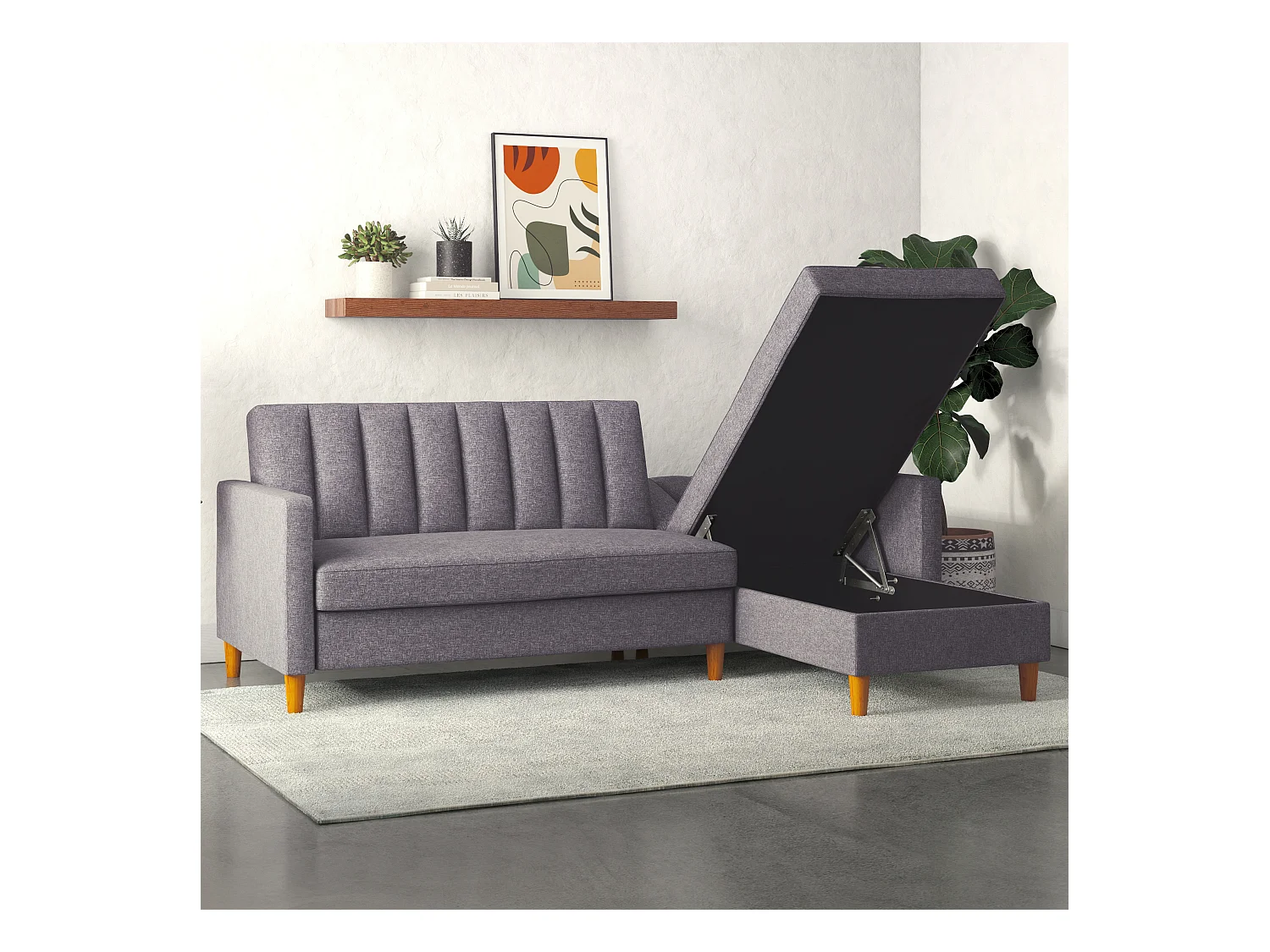 Celine | Canapé lit 3 places avec méridienne en lin gris