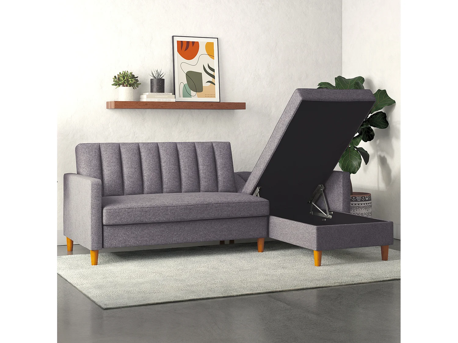 Celine | Canapé lit 3 places avec méridienne en lin gris