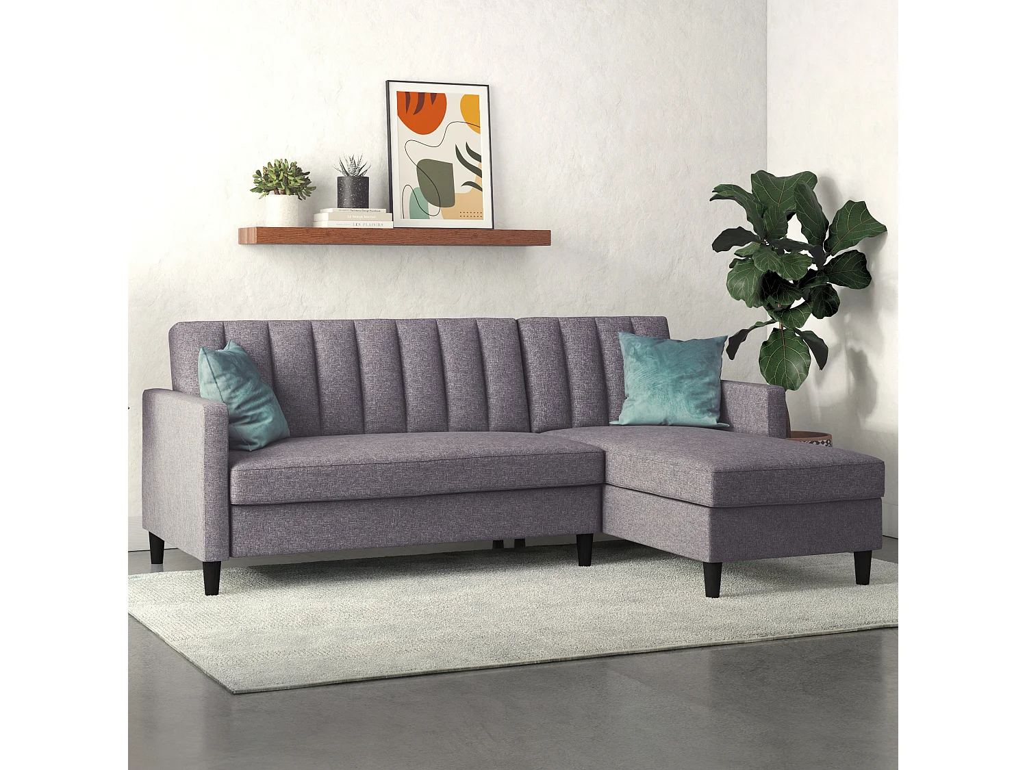 Celine | Canapé lit 3 places avec méridienne en lin gris