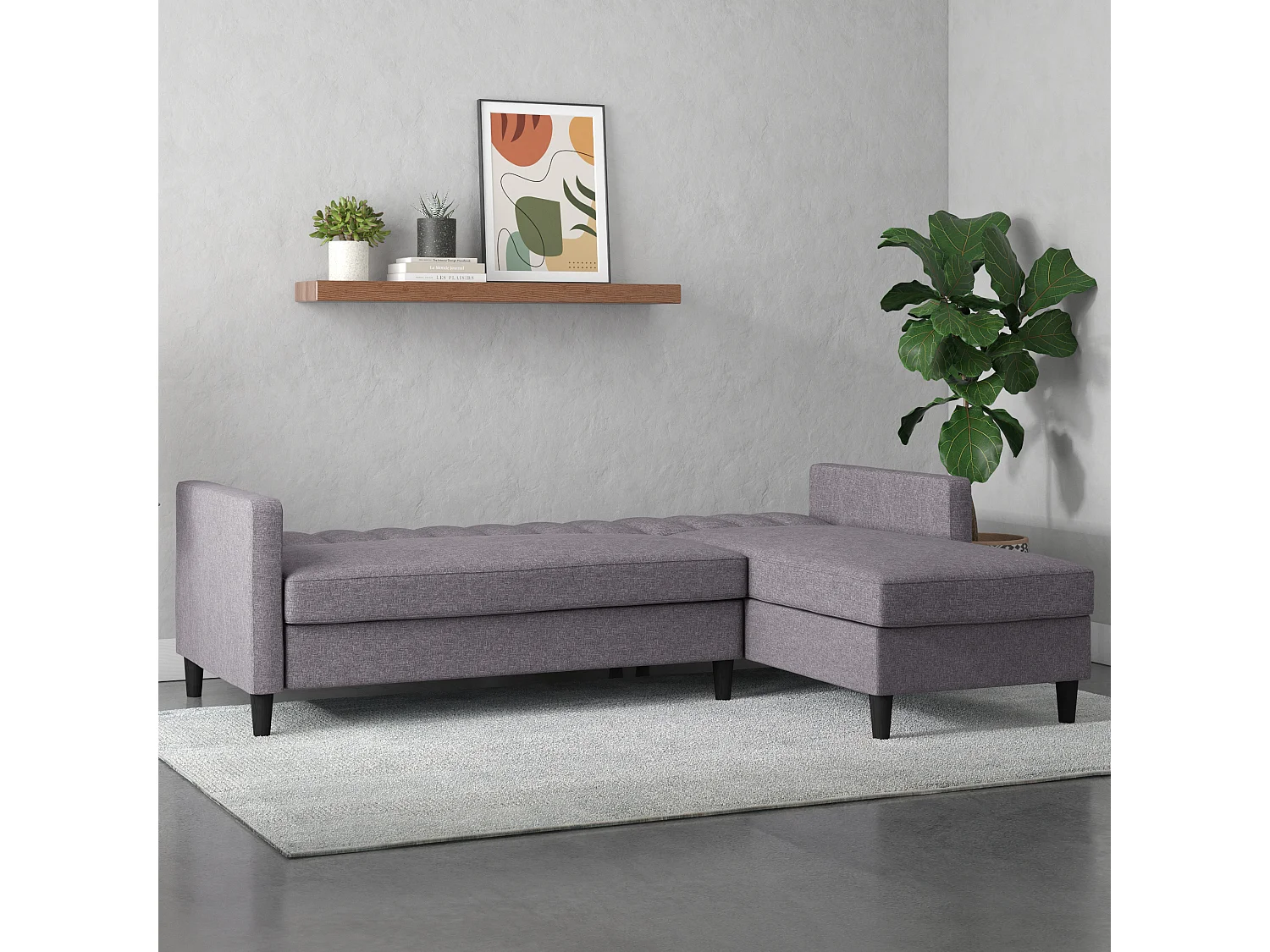 Celine | Canapé lit 3 places avec méridienne en lin gris
