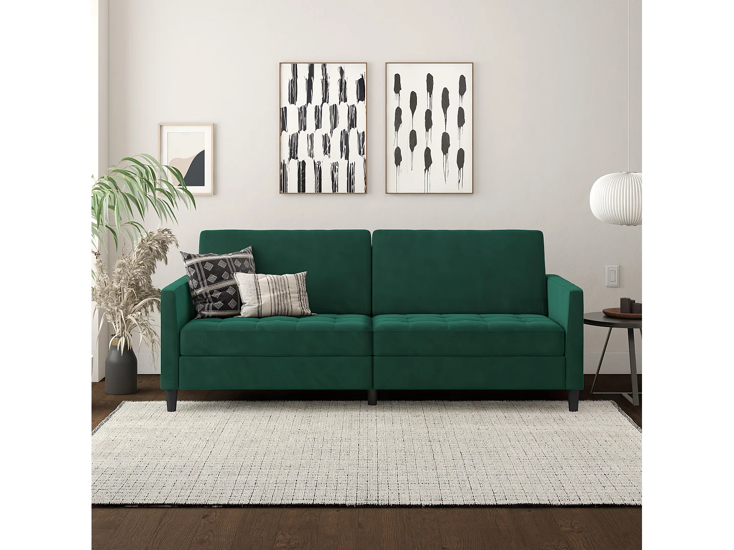 Presley | Canapé lit 3 places en velours vert foncé