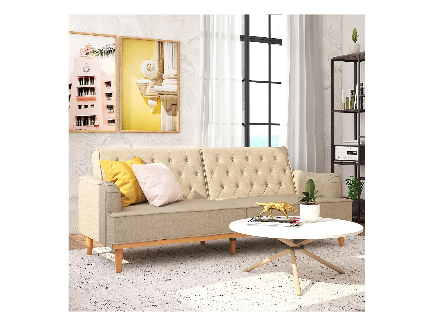 Stella | Canapé lit 3 places en lin tan