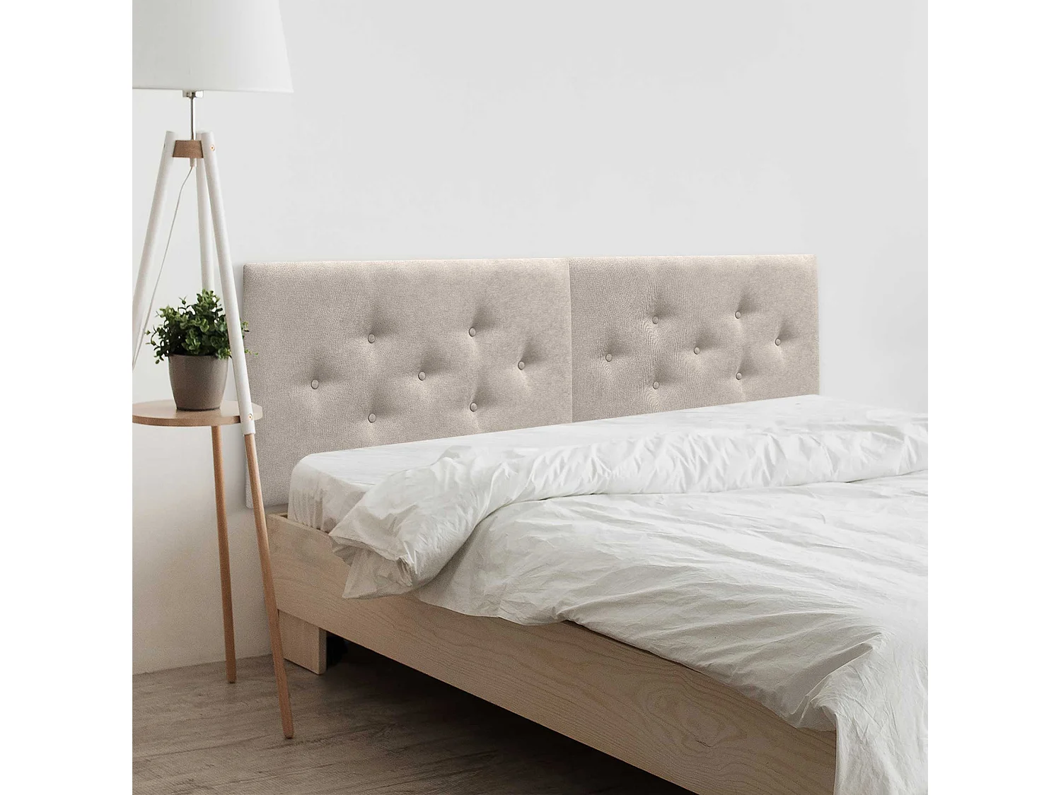 DHOME Tête de Lit en Tissu ACUALINE avec 3 Rangées Entrelacées de Boutons Tête de Lit Capitonnée de Luxe(Beige, 160cm (2 pièces))
