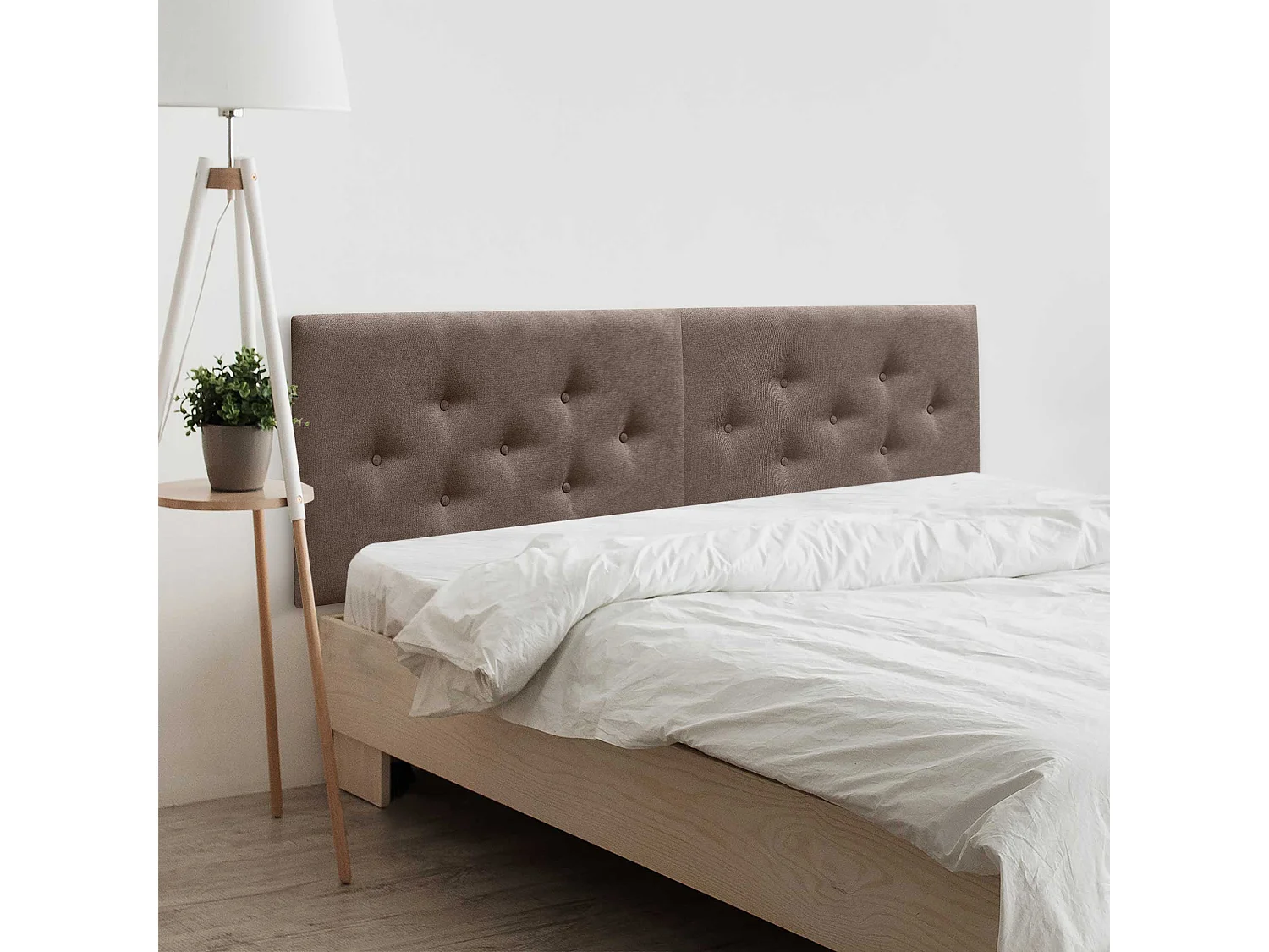 DHOME Tête de Lit en Tissu ACUALINE avec 3 Rangées Entrelacées de Boutons Tête de Lit Capitonnée de Luxe(Marrón, 220cm (2 pièces))