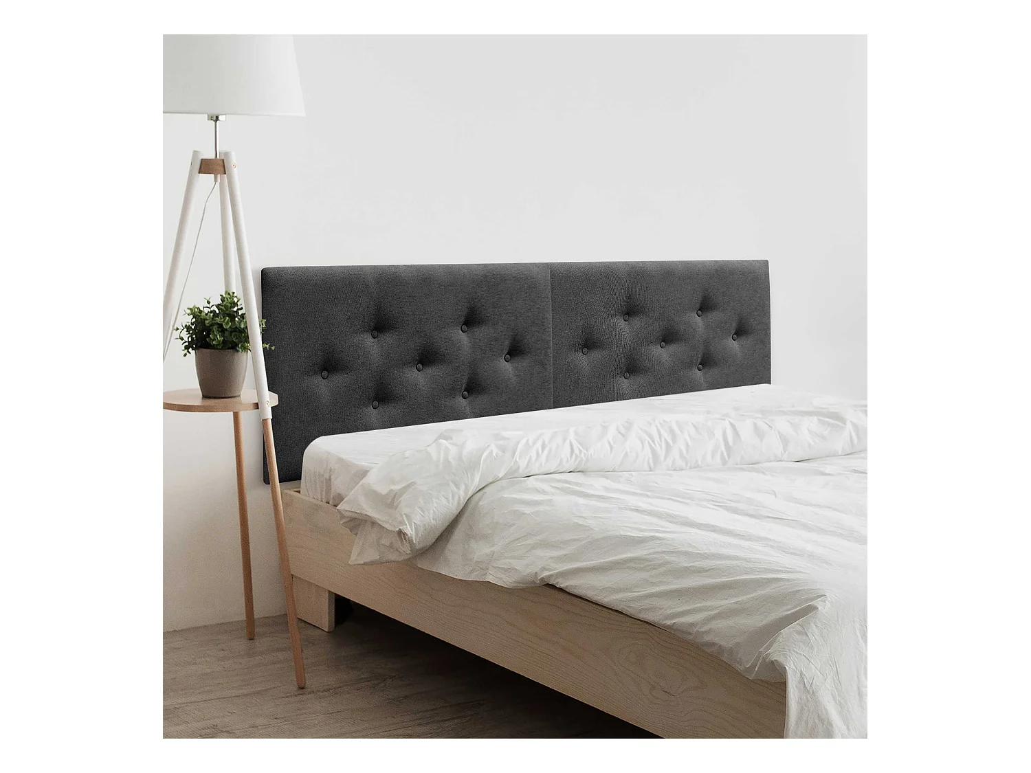 DHOME Tête de Lit en Tissu ACUALINE avec 3 Rangées Entrelacées de Boutons Tête de Lit Capitonnée de Luxe(Noir, 210cm (2 pièces))