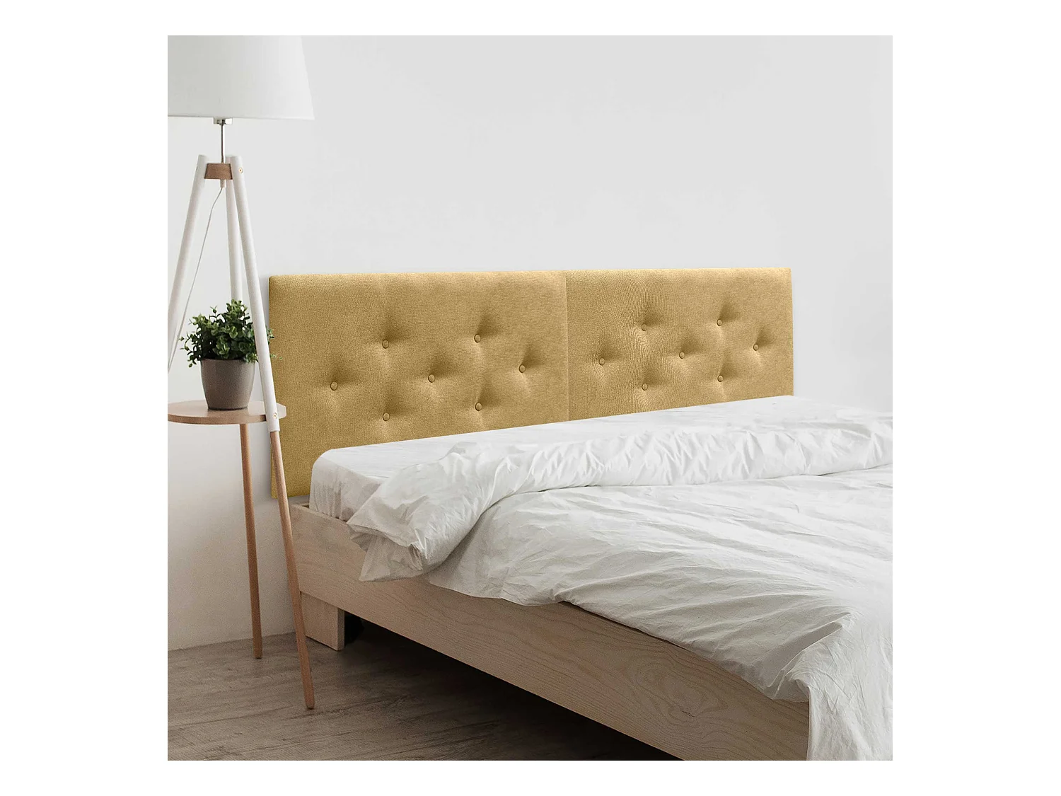 DHOME Tête de Lit en Tissu ACUALINE avec 3 Rangées Entrelacées de Boutons Tête de Lit Capitonnée de Luxe(Moutarde, 220cm (2 pièces))